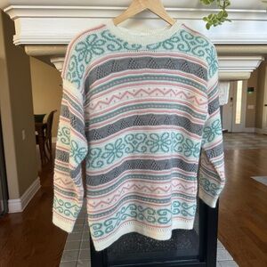 Vintage Oversized Grandma Sweater Boho Print Size Medium
